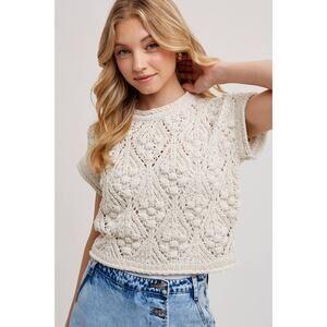 KNIT SWEATER SHORT SLEEVED PULLOVER-Large